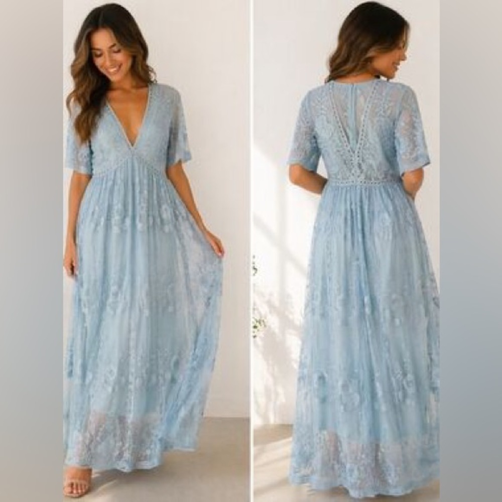 Light Blue Embroidered Maxi Dress - Pink Blush Maternity
